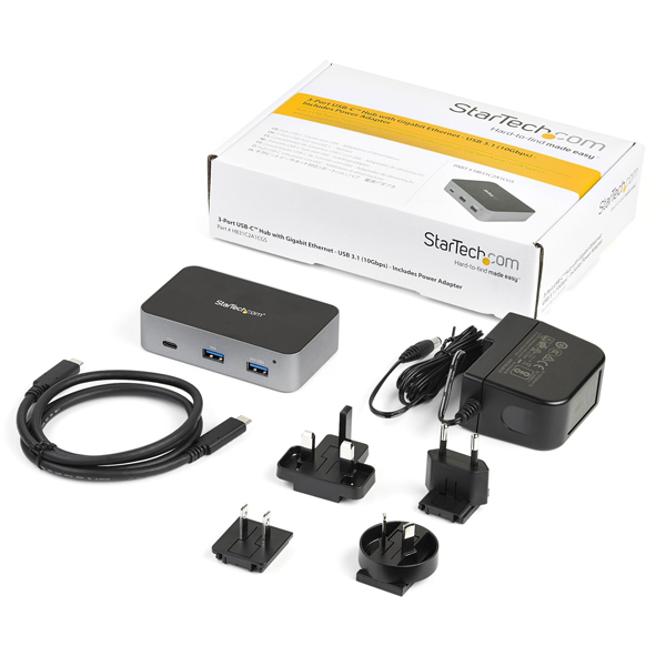 3ポートUSBType-Cハブ10Gbps2xUSB-A/1xUSB-C有線LANポート専用ACアダプタ付属