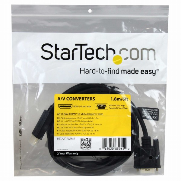 HDMI-VGAアクティブ変換ケーブルアダプタ1.8m1920x1200/1080pHDMI(オス)-アナログRGB/D-Sub15ピン(オス)