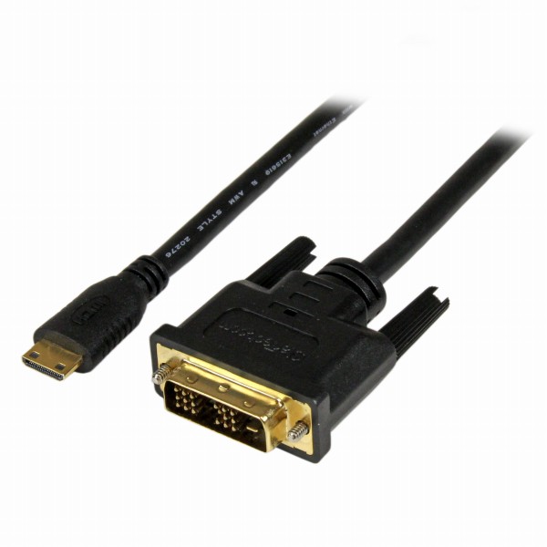 MiniHDMI-DVI-D変換ケーブル2mミニHDMI(19ピン)オス-DVI-D(19ピン)オス1920x1200