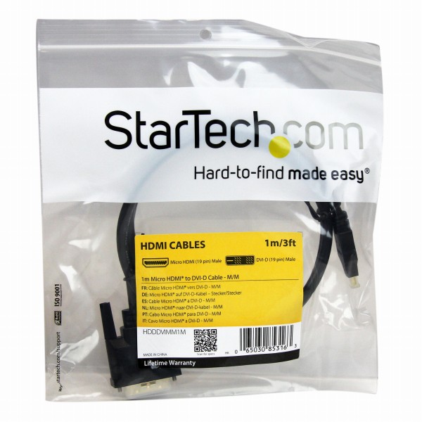 MicroHDMI-DVI-D変換ケーブル1mマイクロHDMI(19ピン)オス-DVI-D(19ピン)オス1920x1200