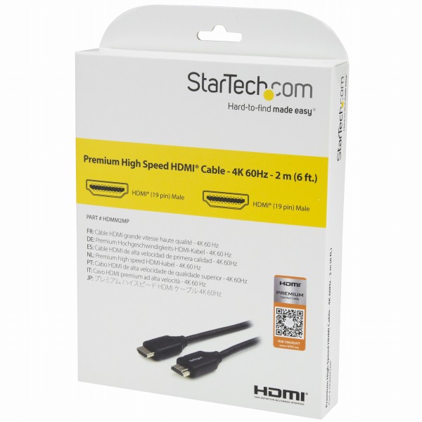プレミアムハイスピードHDMIケーブル(イーサネット対応)4K/60Hz2mプレミアムHDMI認証ケーブルHDMI2.0対応30AWG