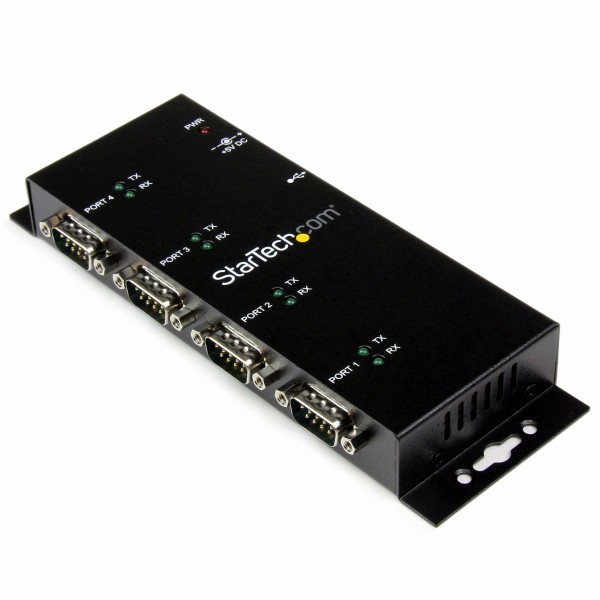 ウォールマウント型産業用USB-4ポートRS232Cシリアル変換ハブDINレールクリップ付きCOMポート番号保持機能FTDIチップセット使用1xUSBA-4xDB-9/D-Sub9ピン