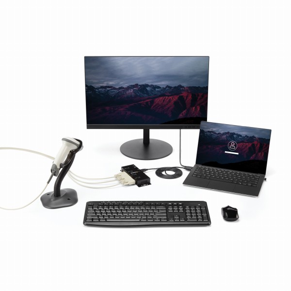 ウォールマウント型産業用USB-4ポートRS232Cシリアル変換ハブDINレールクリップ付きCOMポート番号保持機能FTDIチップセット使用1xUSBA-4xDB-9/D-Sub9ピン