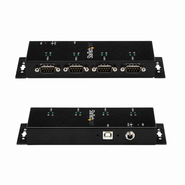 ウォールマウント型産業用USB-4ポートRS232Cシリアル変換ハブDINレールクリップ付きCOMポート番号保持機能FTDIチップセット使用1xUSBA-4xDB-9/D-Sub9ピン