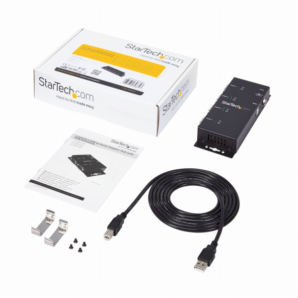 ウォールマウント型産業用USB-4ポートRS232Cシリアル変換ハブDINレールクリップ付きCOMポート番号保持機能FTDIチップセット使用1xUSBA-4xDB-9/D-Sub9ピン
