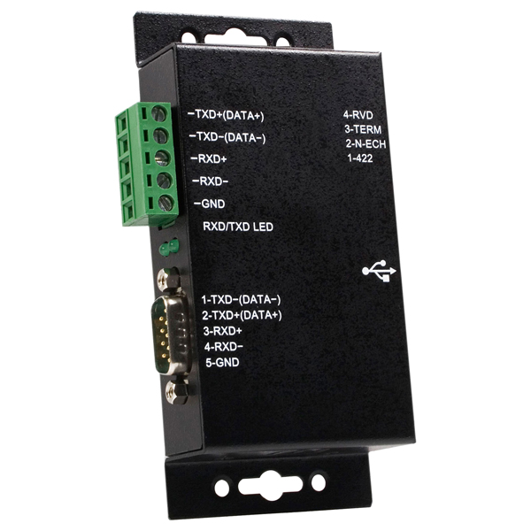 産業用USB-1ポートRS422/RS485シリアル変換絶縁型アダプタサージ保護回路付き1xUSBメス-DB9オス/ターミナルブロック5線式