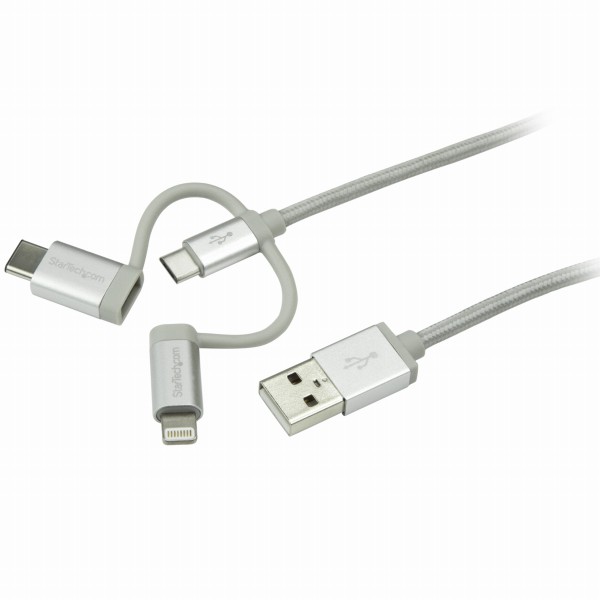 iPhone/アイフォン/スマホ対応マルチ充電チャージングケーブル(1m)USB-A-Applelightning/USBType-C/USBMicro-BUSB2.0準拠