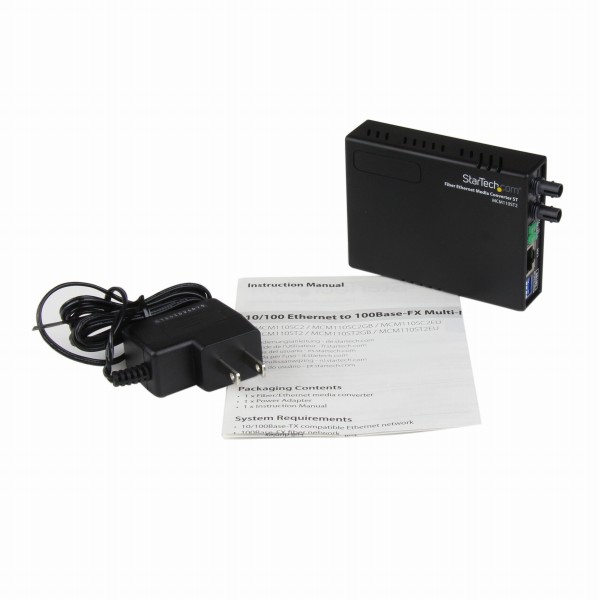 光メディアコンバータイーサネット/Ethernet(10Base-T/100Base-TX)-光ファイバ(100BASE-FX)マルチモードST2kmRJ-45(メス)-光ファイバデュプレックスST(メス)