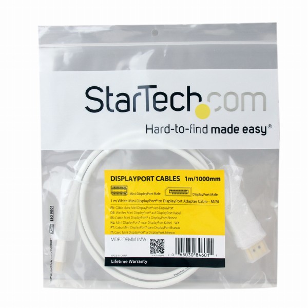 MiniDisplayPort-DisplayPort1.2変換ケーブル1mMiniDP/ミニディスプレイポート（オス）-ディスプレイポート/DP（オス）ホワイト