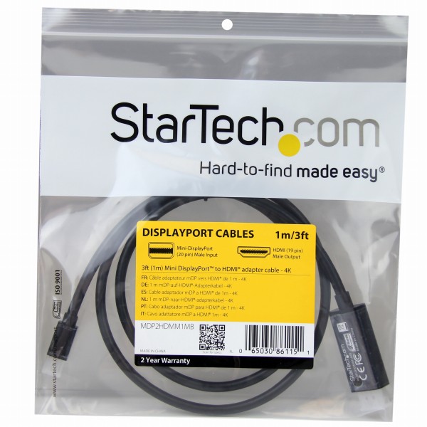 MiniDisplayPort-HDMI変換ケーブル1m4K解像度/UHD対応ミニディスプレイポート（オス）-HDMI（オス）