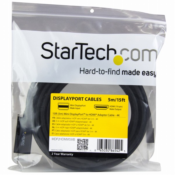 MiniDisplayPort-HDMI変換ケーブル5m4K解像度/UHD対応ミニディスプレイポート(オス)-HDMI(オス)アダプタ(ケーブル内蔵)オス/オス4K2K(30Hz)
