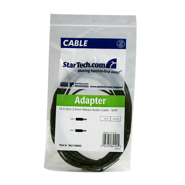 スリム3.5mmステレオミニプラグオーディオケーブル4.6mオス/オス