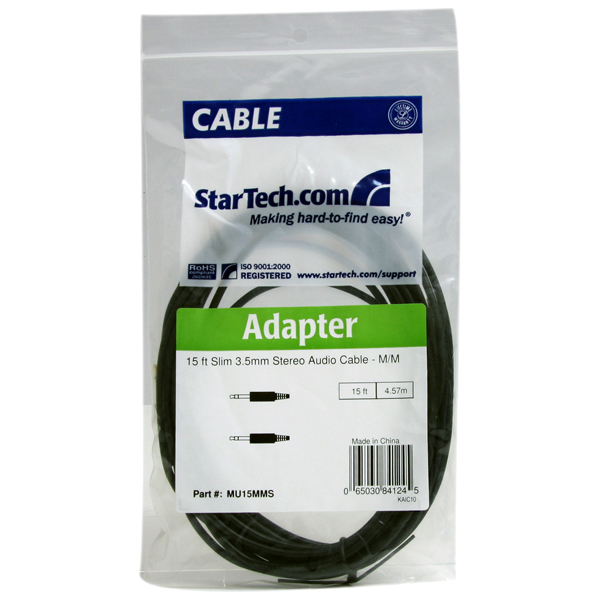 スリム3.5mmステレオミニプラグオーディオケーブル4.6mオス/オス