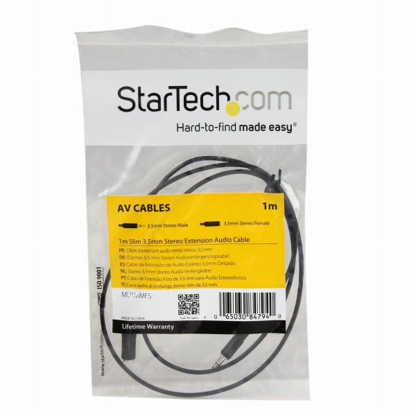 1mステレオミニオーディオ延長スリムケーブルヘッドフォン延長コード3.5mmステレオミニジャック(メス)-3.5mmステレオミニプラグ(オス)