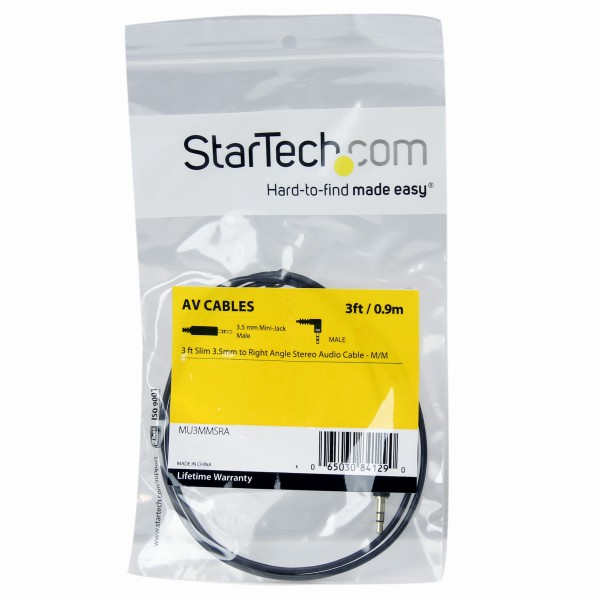 スリム3.5mmステレオミニプラグオーディオケーブル片側L型90cmオス/オス