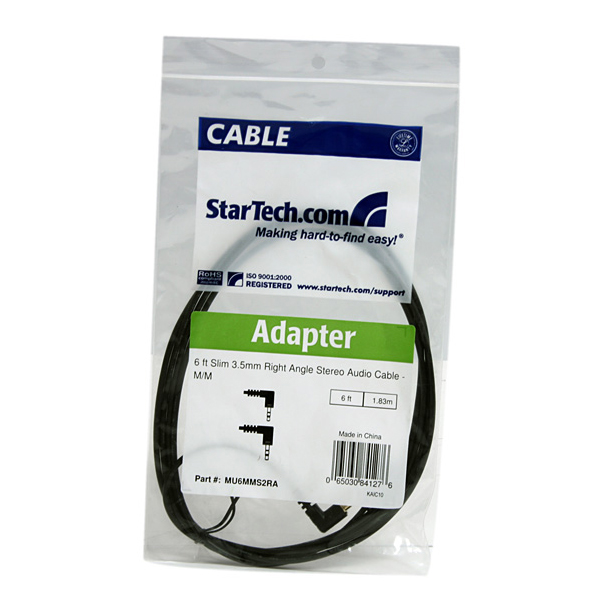 スリム3.5mmステレオミニプラグオーディオケーブル両端L型1.8mオス/オス