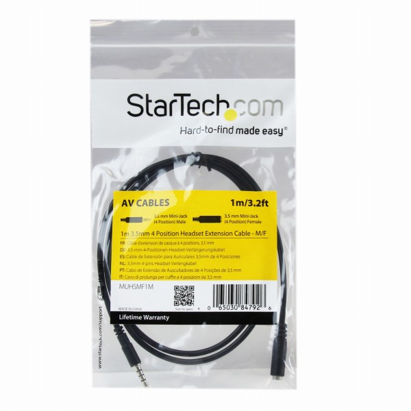 1m3.5mm4極ステレオミニプラグ(TRRS)ヘッドホン延長ケーブル3.5mm4極ステレオミニジャック(メス)-3.5mm4極ステレオミニプラグ(オス)