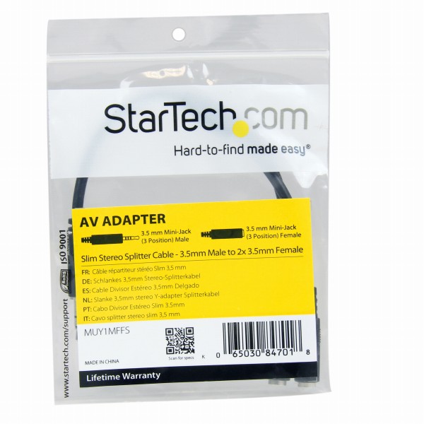 スリムステレオミニ端子オーディオスプリッター分配ケーブル3.5mm3極ステレオミニプラグ(オス)-2x3.5mm3極ステレオミニジャック(メス)ブラック
