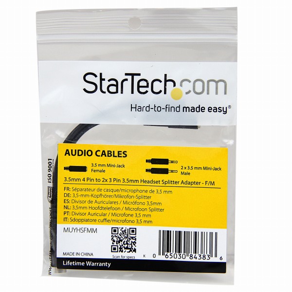 3.5mm4極ステレオミニプラグ用オーディオ・マイク分岐ケーブル4極ステレオミニジャック(メス)x1-3極ステレオミニプラグ(オス)x2分配ケーブルブラック