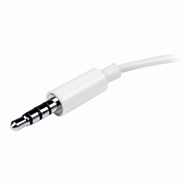 ホワイト4極ヘッドセット変換アダプタ4極ヘッドセット-3極ヘッドホン/マイク分配スプリッタケーブル3.5mm4極プラグ-2x3極3.5mmジャックPC/iPhone対応