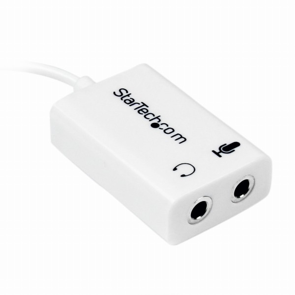 ホワイト4極ヘッドセット変換アダプタ4極ヘッドセット-3極ヘッドホン/マイク分配スプリッタケーブル3.5mm4極プラグ-2x3極3.5mmジャックPC/iPhone対応