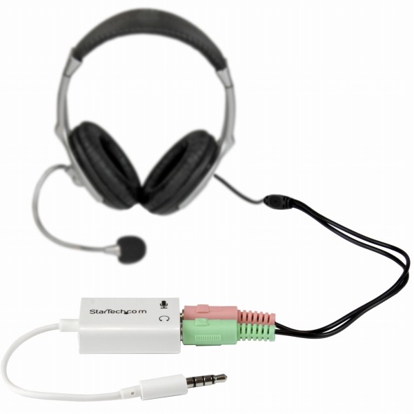 ホワイト4極ヘッドセット変換アダプタ4極ヘッドセット-3極ヘッドホン/マイク分配スプリッタケーブル3.5mm4極プラグ-2x3極3.5mmジャックPC/iPhone対応