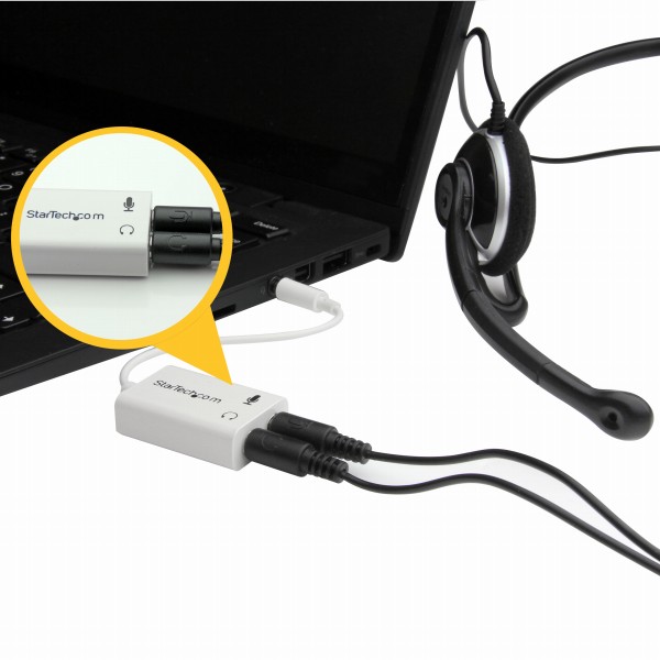 ホワイト4極ヘッドセット変換アダプタ4極ヘッドセット-3極ヘッドホン/マイク分配スプリッタケーブル3.5mm4極プラグ-2x3極3.5mmジャックPC/iPhone対応