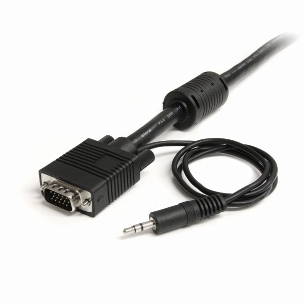 3.5mmステレオミニプラグ付き高解像度VGAケーブル7.6mミニD-Sub(オス)-ミニD-Sub(オス)アナログRGB対応ディスプレイケーブル