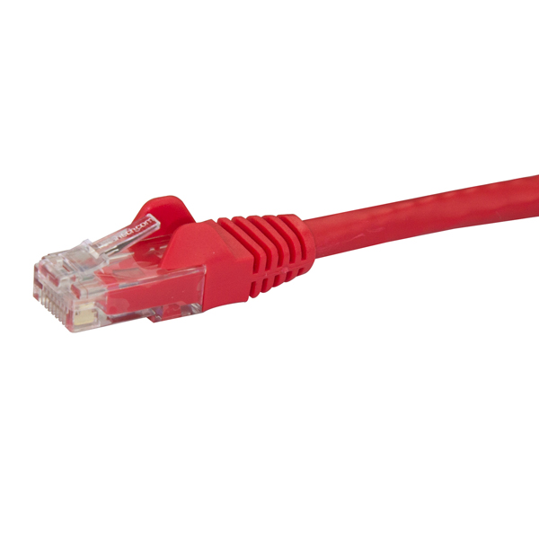 10mカテゴリー6LANケーブルレッドRJ45モールディングコネクタ(ツメ折れ防止カバー付き)ギガビットイーサネット対応Cat6UTPケーブル