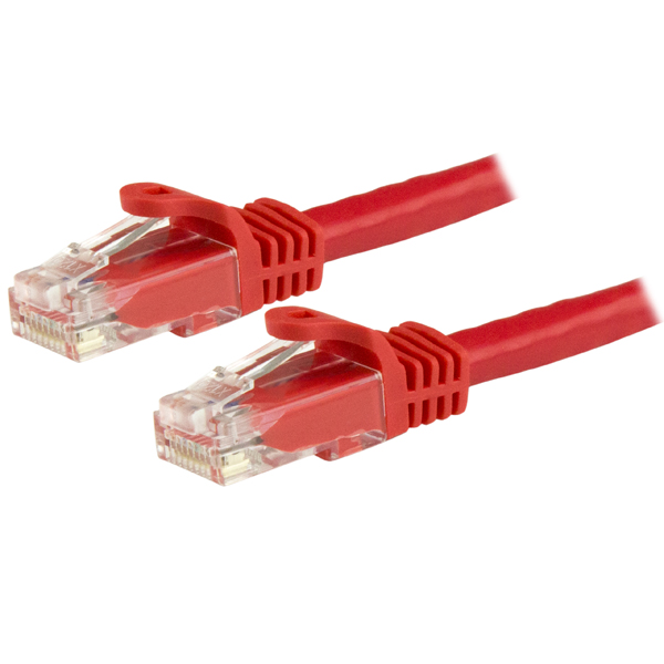 カテゴリー6LANケーブル15mレッドツメ折れ防止カバー付きRJ45モールドコネクタギガビットイーサネット対応Cat6UTPケーブル