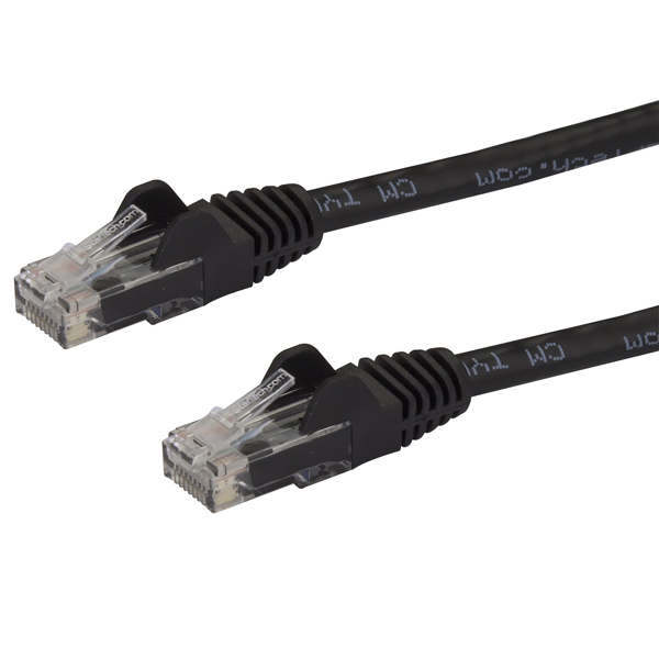 22.8mカテゴリー6LANケーブルブラックRJ45モールディングコネクタ(ツメ折れ防止カバー付き)ギガビットイーサネット対応Cat6UTPケーブル