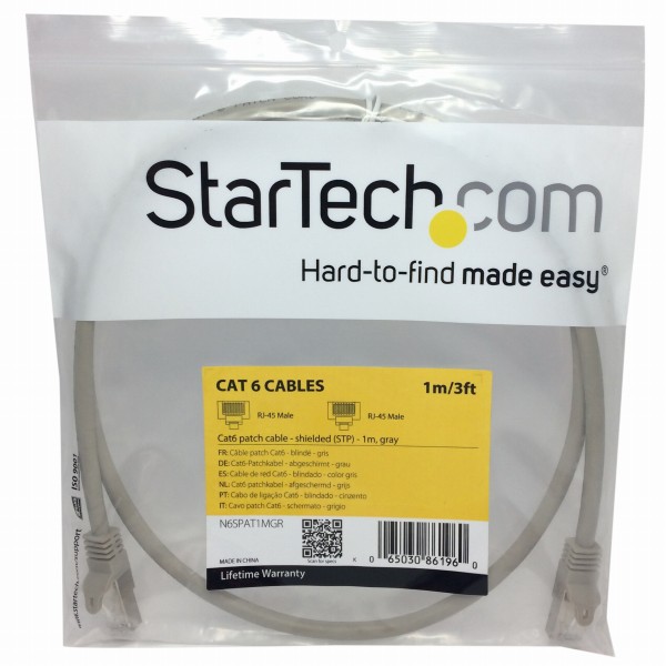 カテゴリ6LANケーブル1mグレーツメ折れ防止RJ45コネクタS/FTP(2重シールドツイストペア)ケーブル