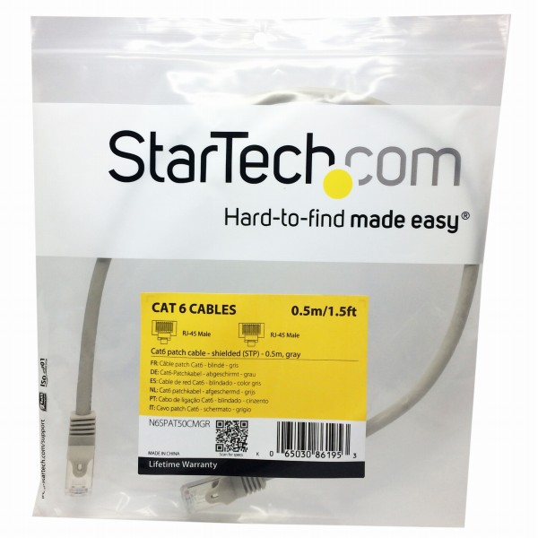 カテゴリ6LANケーブル0.5mグレーツメ折れ防止RJ45コネクタS/FTP(2重シールドツイストペア)ケーブル