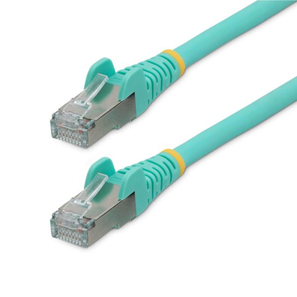 カテゴリー6ALANケーブル/1m/アクア/LSZH(低煙ゼロハロゲン)/10GbE500MHz/100WPoE++/S/FTP/ETL認証済/ツメ折れ防止機構付