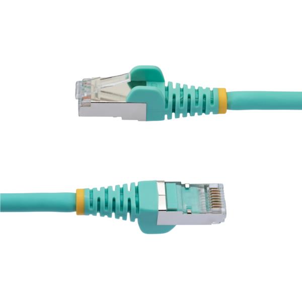 カテゴリー6ALANケーブル/7.5m/アクア/LSZH(低煙ゼロハロゲン)/10GbE500MHz/100WPoE++/S/FTP/ETL認証済/ツメ折れ防止機構付
