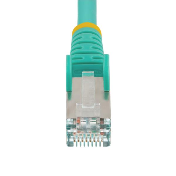 カテゴリー6ALANケーブル/7.5m/アクア/LSZH(低煙ゼロハロゲン)/10GbE500MHz/100WPoE++/S/FTP/ETL認証済/ツメ折れ防止機構付