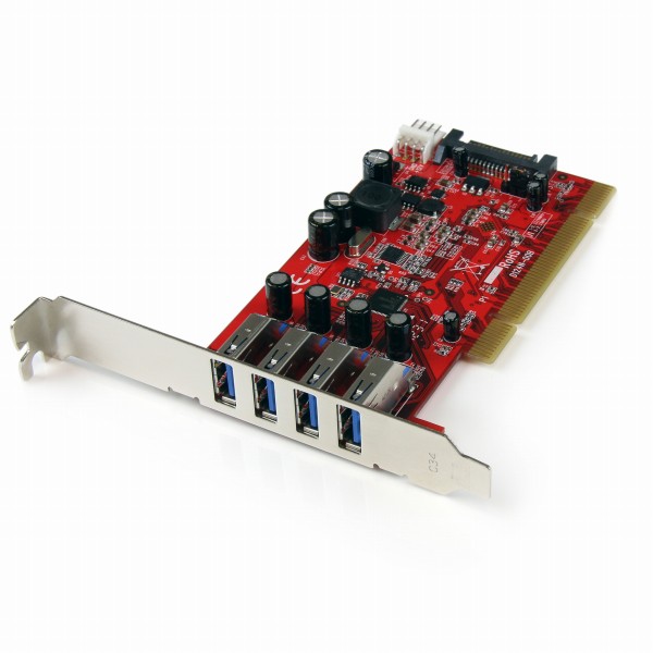 SuperSpeedUSB3.04ポート増設PCIカードSATA電源コネクタ搭載最大900mAまでUSBバスパワー供給可能