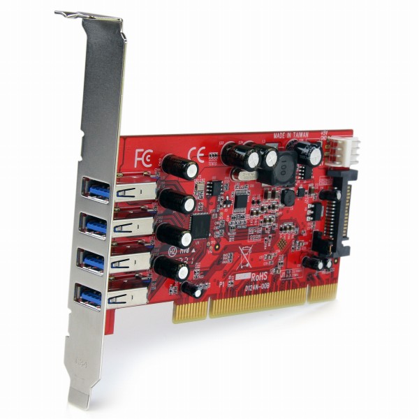 SuperSpeedUSB3.04ポート増設PCIカードSATA電源コネクタ搭載最大900mAまでUSBバスパワー供給可能