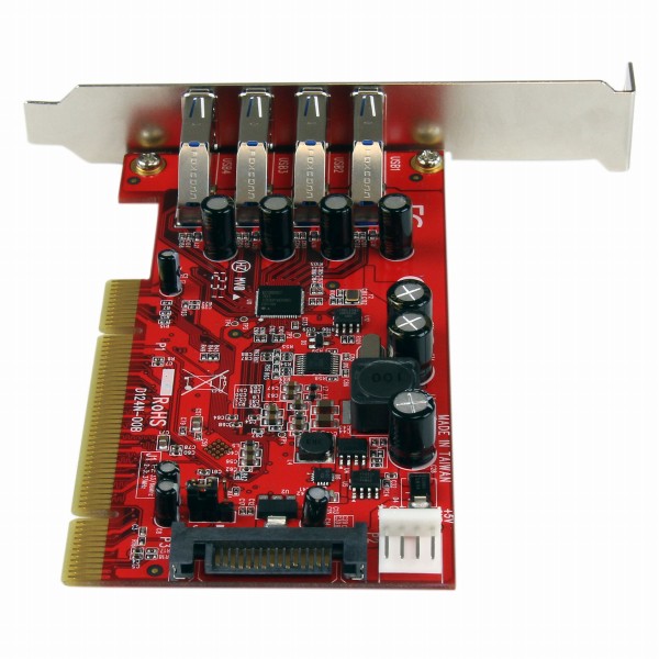 SuperSpeedUSB3.04ポート増設PCIカードSATA電源コネクタ搭載最大900mAまでUSBバスパワー供給可能