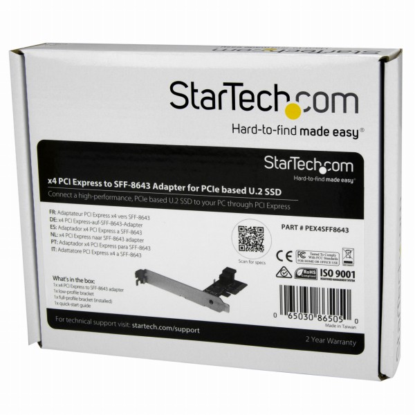 x4PCIExpress-SFF-8643変換アダプタNVMExpress対応2.5インチSSD用アダプタ(4レーンPCIe3.0スロット接続)
