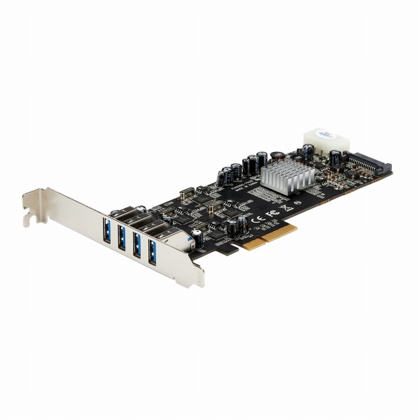 SuperSpeedUSB3.04ポート増設PCIExpress/PCIex4インターフェースカード4個の専用5GbpsチャネルUASP対応SATA(15ピン)/ペリフェラル(4ピン)電源端子付き