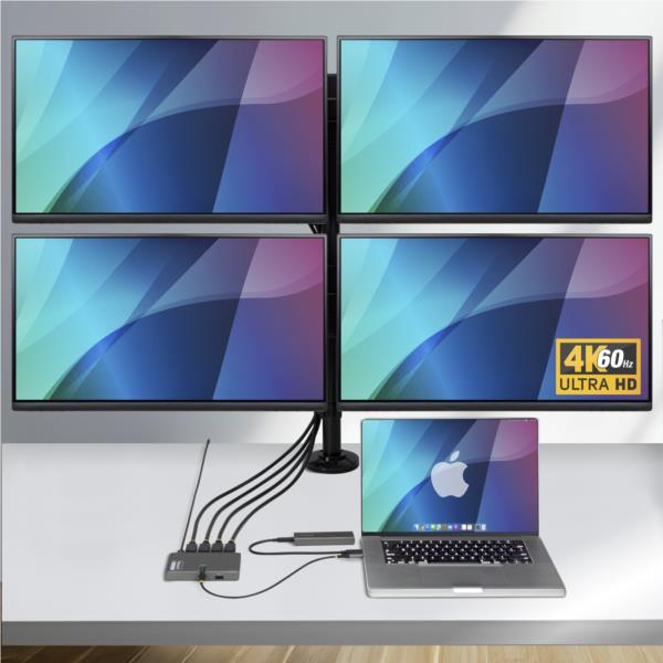 ドッキングステーション/USB-C接続/4画面/4K60Hz DisplayPort/100W PD/1x USB-A