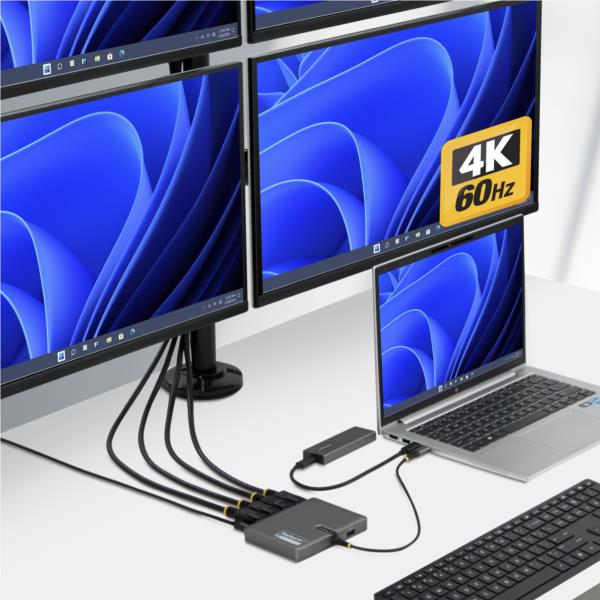 ドッキングステーション/USB-C接続/4画面/4K60Hz DisplayPort/100W PD/1x USB-A