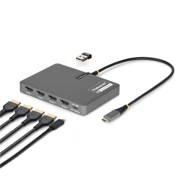 ドッキングステーション/USB-C接続/4画面/4K60Hz HDMI/100W PD/1xUSB-A/Type-Cハブ