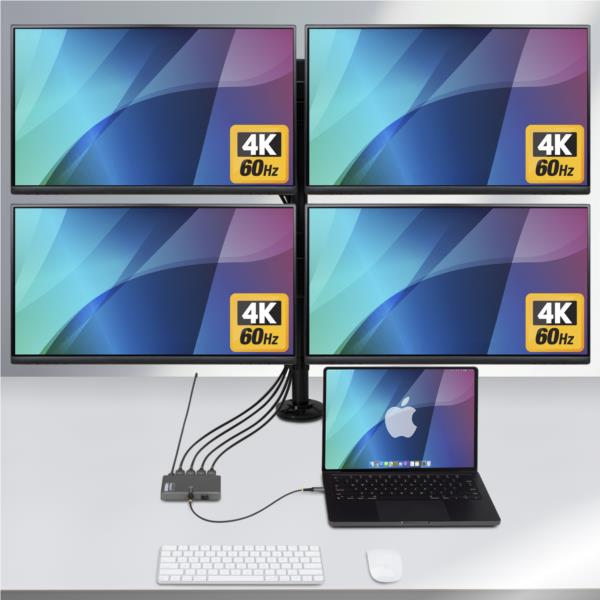 ドッキングステーション/USB-C接続/4画面/4K60Hz HDMI/100W PD/1xUSB-A/Type-Cハブ