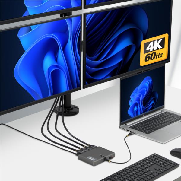 ドッキングステーション/USB-C接続/4画面/4K60Hz HDMI/100W PD/1xUSB-A/Type-Cハブ