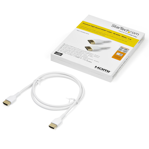 プレミアムハイスピードHDMIケーブル1mホワイトPremiumHDMIcable規格認証HDMI2.0準拠イーサネット対応4K/60Hz