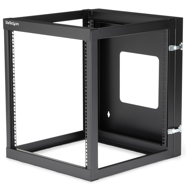 サーバーラック(12U/EIA規格)壁掛けタイプ奥行き22インチ4ポストオープンフレームヒンジ式ラックデザイン耐荷重63kg