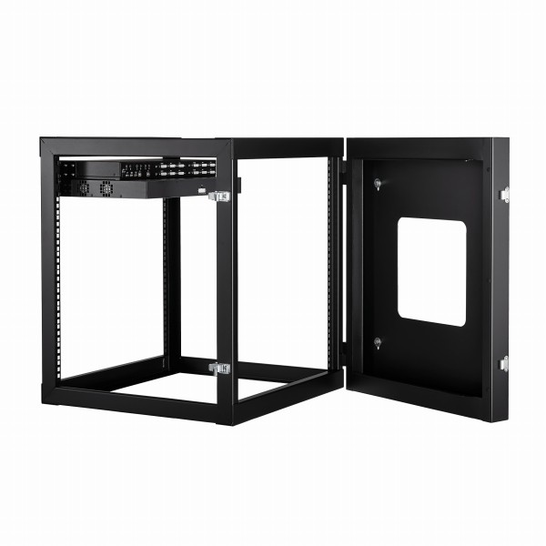 サーバーラック(12U/EIA規格)壁掛けタイプ奥行き22インチ4ポストオープンフレームヒンジ式ラックデザイン耐荷重63kg