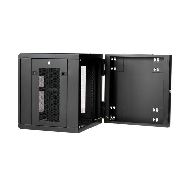 19インチサーバーラック/12U/4ポスト/壁掛けタイプ/取付奥行6cm-50cm/ロック付きラックキャビネット/通気スリット・メッシュ/180度ヒンジ